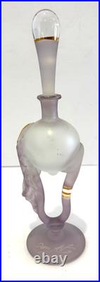 VTG Ion Tamaian Signed Frosted Lavender Glass Gold Accent Perfume Bottle Romania