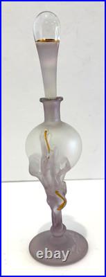 VTG Ion Tamaian Signed Frosted Lavender Glass Gold Accent Perfume Bottle Romania
