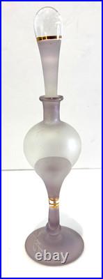 VTG Ion Tamaian Signed Frosted Lavender Glass Gold Accent Perfume Bottle Romania