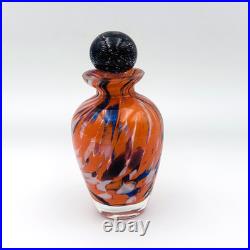 VTG Italian Murano Glass Perfume Bottle withSwirling Orange, Black, White, Blue