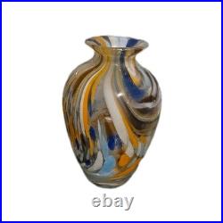 VTG Italian Murano Glass Perfume Bottle withSwirling Orange, Black, White, Blue