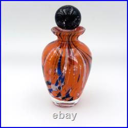 VTG Italian Murano Glass Perfume Bottle withSwirling Orange, Black, White, Blue