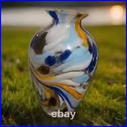 VTG Italian Murano Glass Perfume Bottle withSwirling Orange, Black, White, Blue