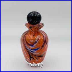 VTG Italian Murano Glass Perfume Bottle withSwirling Orange, Black, White, Blue