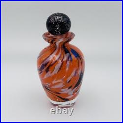 VTG Italian Murano Glass Perfume Bottle withSwirling Orange, Black, White, Blue VTG Italian Murano Glass Perfume Bottle withSwirling Orange, Black, White, Blue