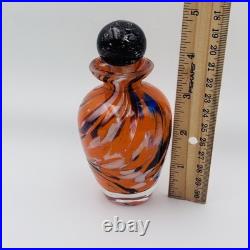 VTG Italian Murano Glass Perfume Bottle withSwirling Orange, Black, White, Blue