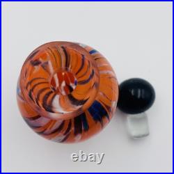 VTG Italian Murano Glass Perfume Bottle withSwirling Orange, Black, White, Blue