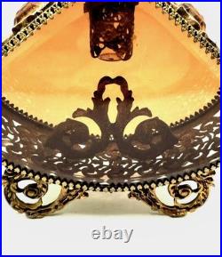 VTG Large Parfume Bottle Hollywood Regency Filigree Ormolu Amber Glass & Jewels