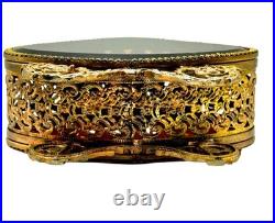 VTG Large Parfume Bottle Hollywood Regency Filigree Ormolu Amber Glass & Jewels