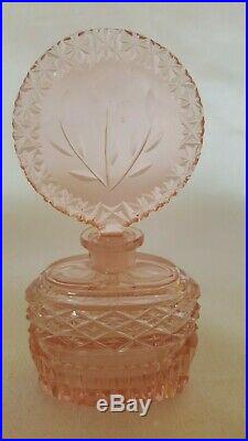 VTG Lrg. Czech Pink Perfume Bottle cut glass with DAUBER Intact