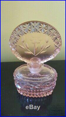 VTG Lrg. Czech Pink Perfume Bottle cut glass with DAUBER Intact