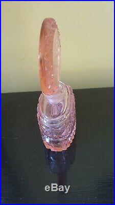 VTG Lrg. Czech Pink Perfume Bottle cut glass with DAUBER Intact