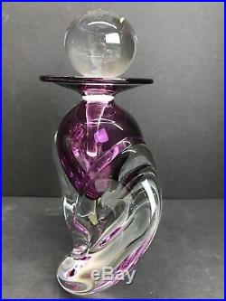 VTG M. Michael Trimpol Studio Art Glass Purple Perfume Bottle With Dauber Signed