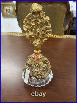 VTG MATSON Brass gold-plated glass perfume conical bottle rose motif with rust