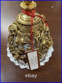 VTG MATSON Brass gold-plated glass perfume conical bottle rose motif with rust