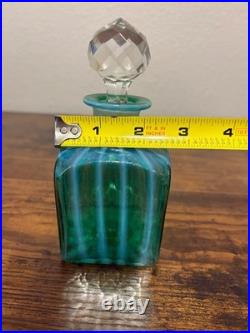 VTG MURANO Green Opalescent Striped Art Glass Perfume Bottle WithStopper 5.75H