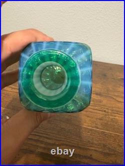 VTG MURANO Green Opalescent Striped Art Glass Perfume Bottle WithStopper 5.75H