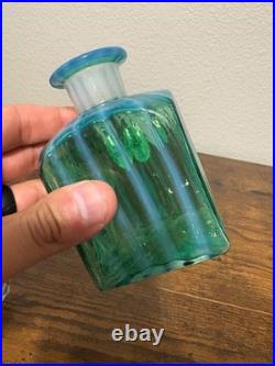 VTG MURANO Green Opalescent Striped Art Glass Perfume Bottle WithStopper 5.75H