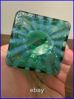 VTG MURANO Green Opalescent Striped Art Glass Perfume Bottle WithStopper 5.75H