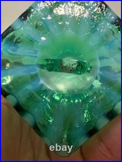 VTG MURANO Green Opalescent Striped Art Glass Perfume Bottle WithStopper 5.75H