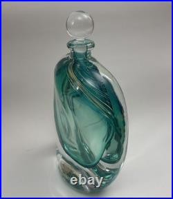 VTG Murano Style Perfume Bottle Decanter Heavy Hand Blown Swirl Art Glass