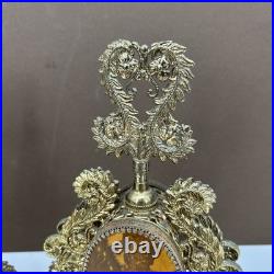 VTG PAIR Perfume Bottle Gold Ormolu Filigree Amber Lucite Hollywood Regency