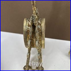 VTG PAIR Perfume Bottle Gold Ormolu Filigree Amber Lucite Hollywood Regency