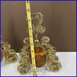 VTG PAIR Perfume Bottle Gold Ormolu Filigree Amber Lucite Hollywood Regency