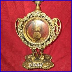 VTG Perfume Bottles Gold Ormolu Filigree Amber/ Pink Glass Windows Rose Flower