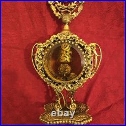 VTG Perfume Bottles Gold Ormolu Filigree Amber/ Pink Glass Windows Rose Flower