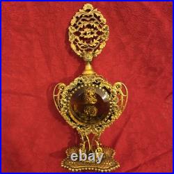 VTG Perfume Bottles Gold Ormolu Filigree Amber/ Pink Glass Windows Rose Flower