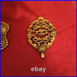 VTG Perfume Bottles Gold Ormolu Filigree Amber/ Pink Glass Windows Rose Flower