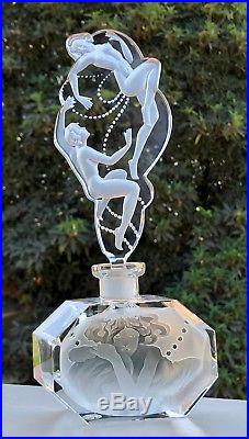 VTG Pesnicak Art Deco Intaglio Czech Crystal Perfume Bottle 9 Art Nouveau Nudes