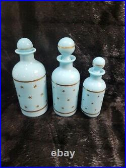 VTG Portieux Vallerysthal PV France Blue Opaline/ blue milk Glass bottle Set
