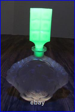 VTG Pressed Glass Perfume Bottle Girl Deer Uranium Glass Candy Bar Stopper RARE
