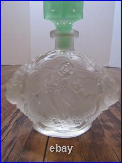 VTG Pressed Glass Perfume Bottle Girl Deer Uranium Glass Candy Bar Stopper RARE