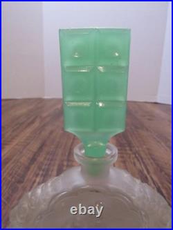 VTG Pressed Glass Perfume Bottle Girl Deer Uranium Glass Candy Bar Stopper RARE
