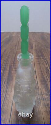 VTG Pressed Glass Perfume Bottle Girl Deer Uranium Glass Candy Bar Stopper RARE