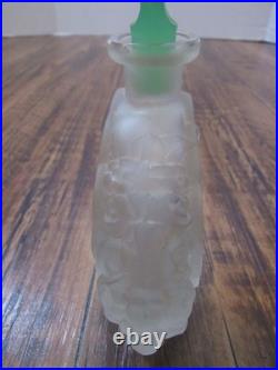 VTG Pressed Glass Perfume Bottle Girl Deer Uranium Glass Candy Bar Stopper RARE