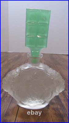 VTG Pressed Glass Perfume Bottle Girl Deer Uranium Glass Candy Bar Stopper RARE