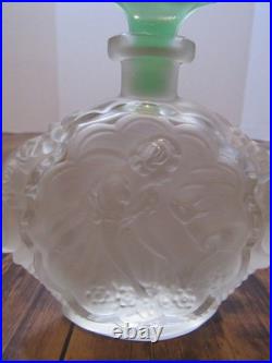 VTG Pressed Glass Perfume Bottle Girl Deer Uranium Glass Candy Bar Stopper RARE