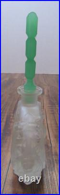 VTG Pressed Glass Perfume Bottle Girl Deer Uranium Glass Candy Bar Stopper RARE