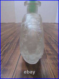 VTG Pressed Glass Perfume Bottle Girl Deer Uranium Glass Candy Bar Stopper RARE