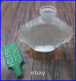VTG Pressed Glass Perfume Bottle Girl Deer Uranium Glass Candy Bar Stopper RARE