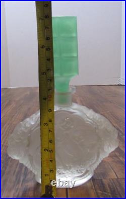 VTG Pressed Glass Perfume Bottle Girl Deer Uranium Glass Candy Bar Stopper RARE