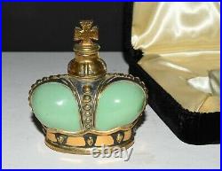 VTG Prince Matchabelli Green Gold Crown Perfume Bottle in Velvet Box Wind Song