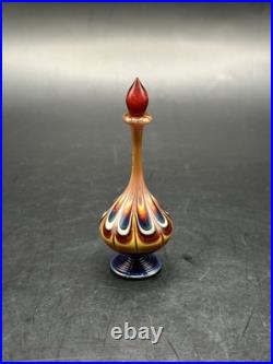 VTG RARE Suellen Fowler Art Glass Multi Color Peacock Feather Perfume Bottle 3