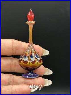 VTG RARE Suellen Fowler Art Glass Multi Color Peacock Feather Perfume Bottle 3