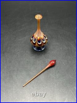 VTG RARE Suellen Fowler Art Glass Multi Color Peacock Feather Perfume Bottle 3