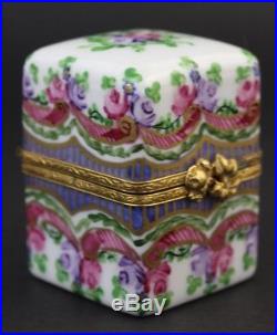 VTG Signed Limoges France Peint Main Amber Perfume Bottle Porcelain Trinket Box